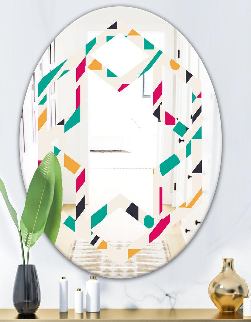 DesignQ Retro Geometric Design III - Modern Round Or Oval Wall Mirror - Hexagon Star