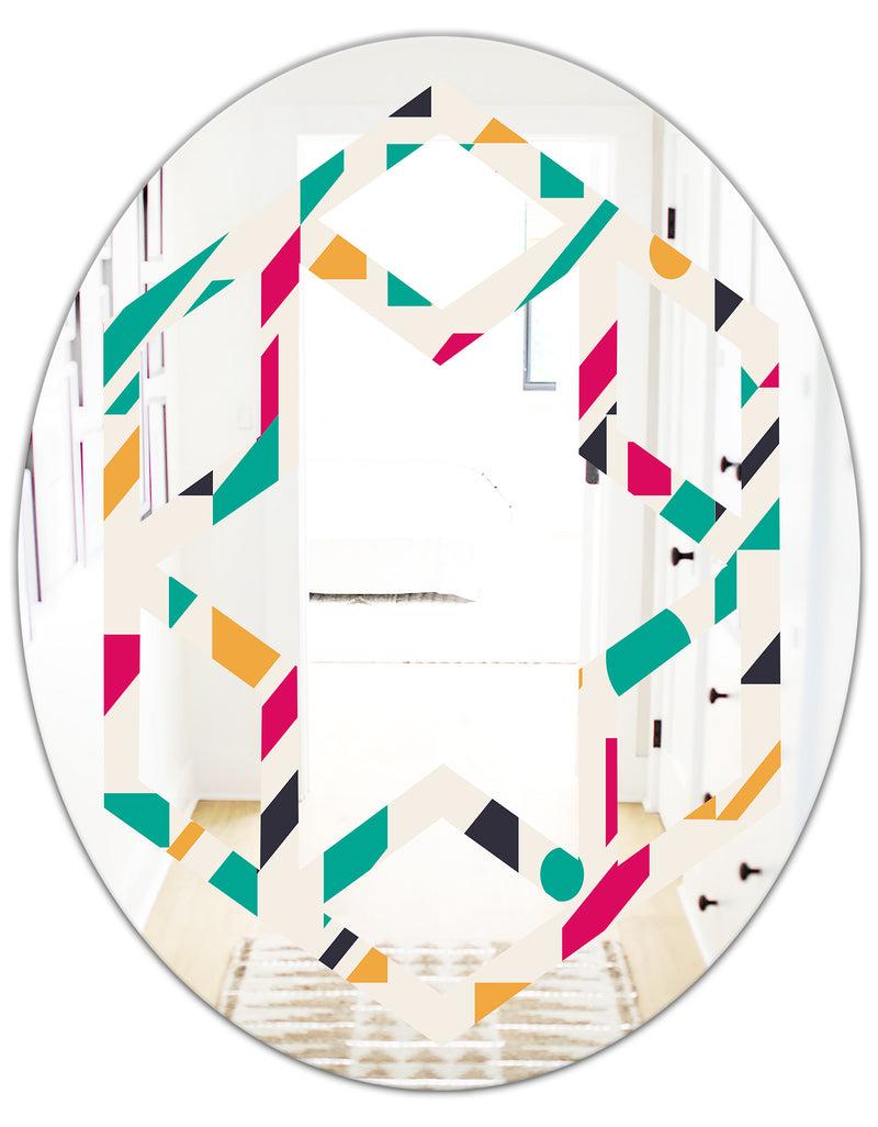 DesignQ Retro Geometric Design III - Modern Round Or Oval Wall Mirror - Hexagon Star