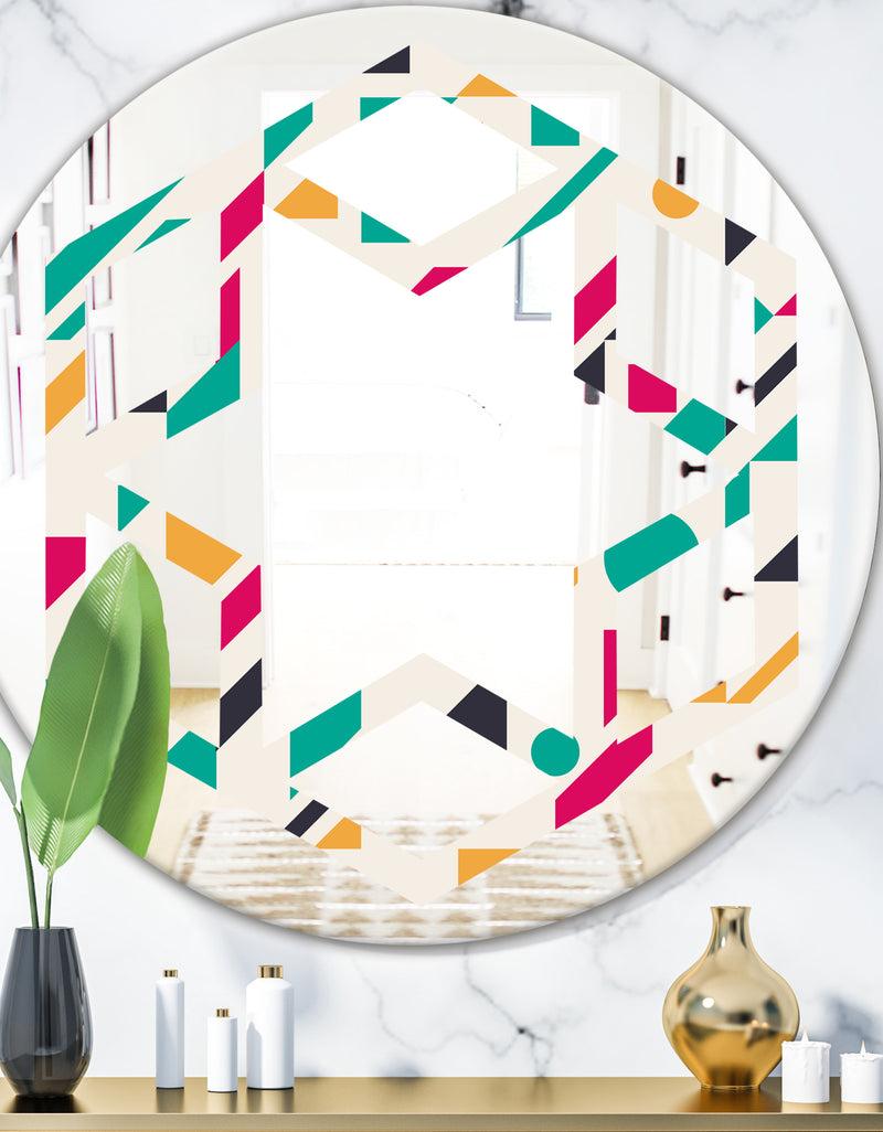 DesignQ Retro Geometric Design III - Modern Round or Oval Wall Mirror - Hexagon Star
