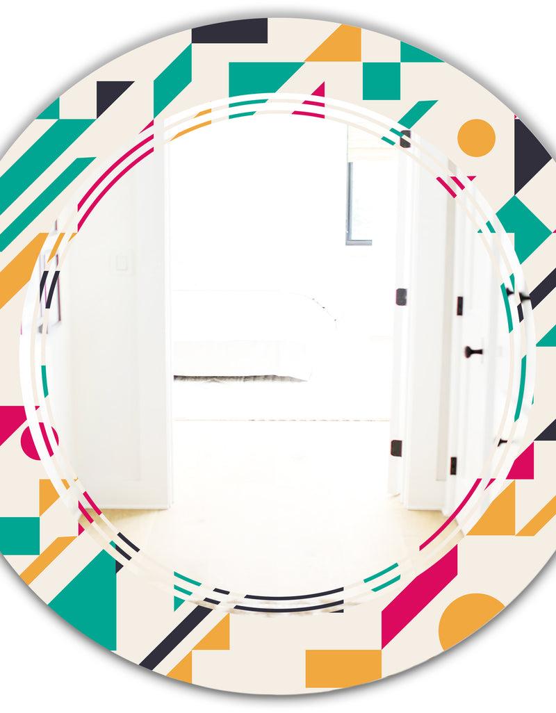 DesignQ Retro Geometric Design III - Modern Round Or Oval Wall Mirror - Triple C