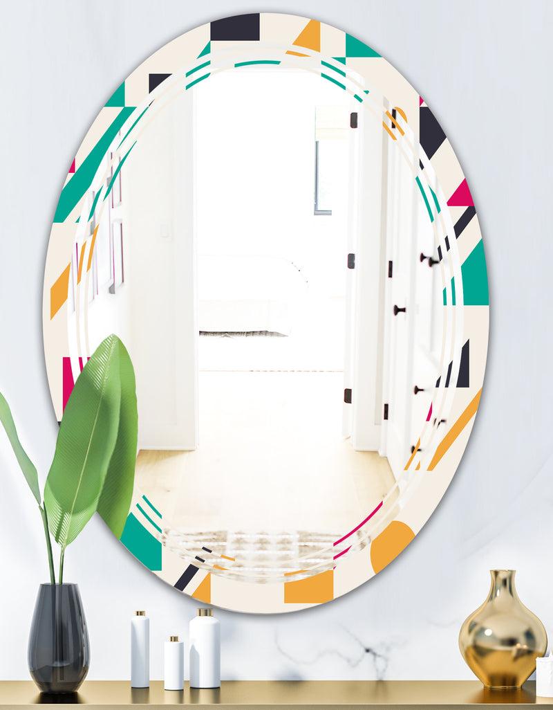 DesignQ Retro Geometric Design III - Modern Round Or Oval Wall Mirror - Triple C