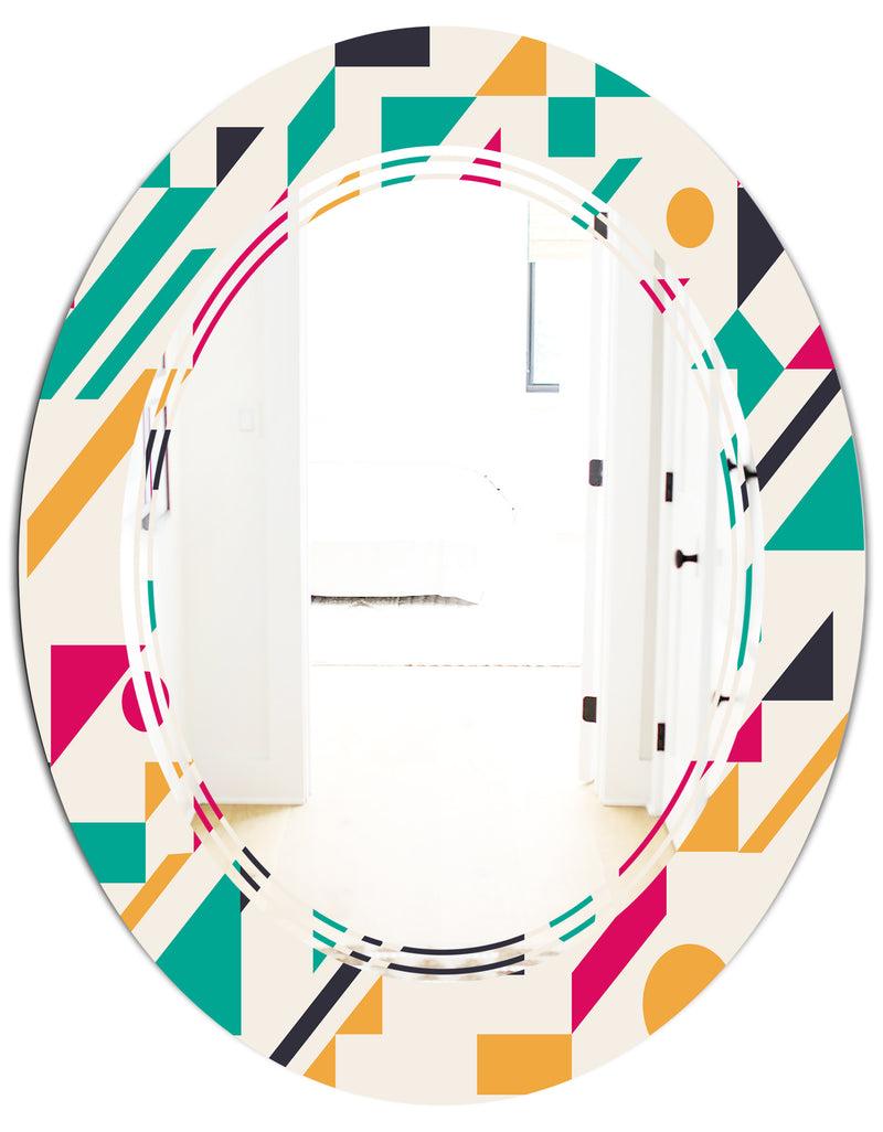 DesignQ Retro Geometric Design III - Modern Round Or Oval Wall Mirror - Triple C