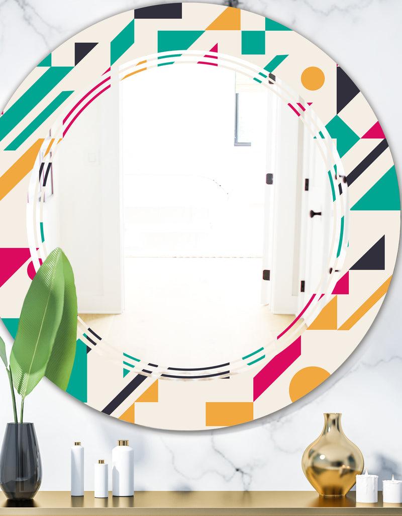 DesignQ Retro Geometric Design III - Modern Round or Oval Wall Mirror - Triple C