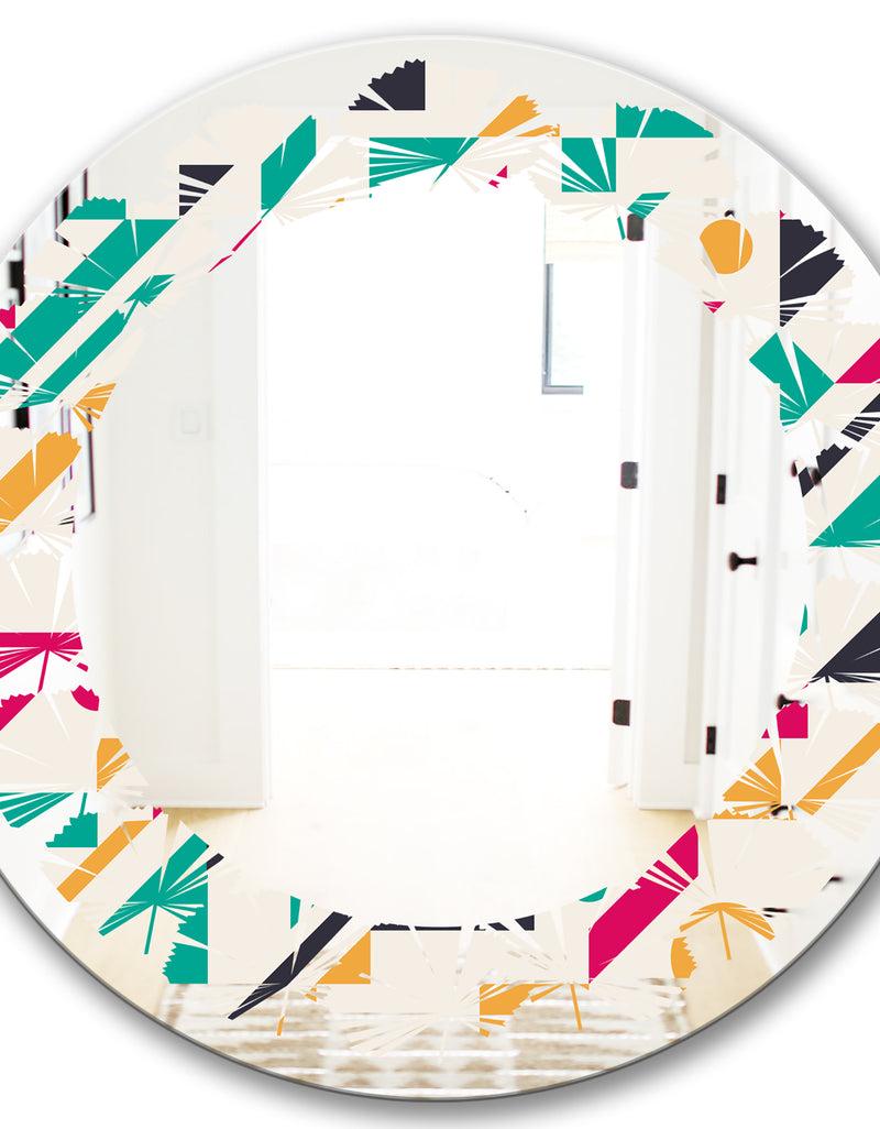 DesignQ Retro Geometric Design III - Modern Round Or Oval Wall Mirror - Leaves