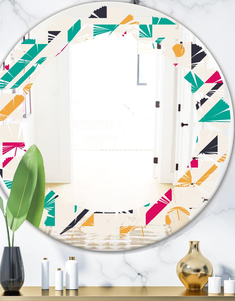 DesignQ Retro Geometric Design III - Modern Round or Oval Wall Mirror - Leaves