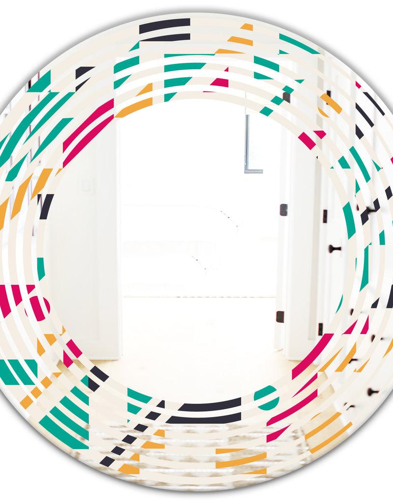 DesignQ Retro Geometric Design III - Modern Round Or Oval Wall Mirror - Wave