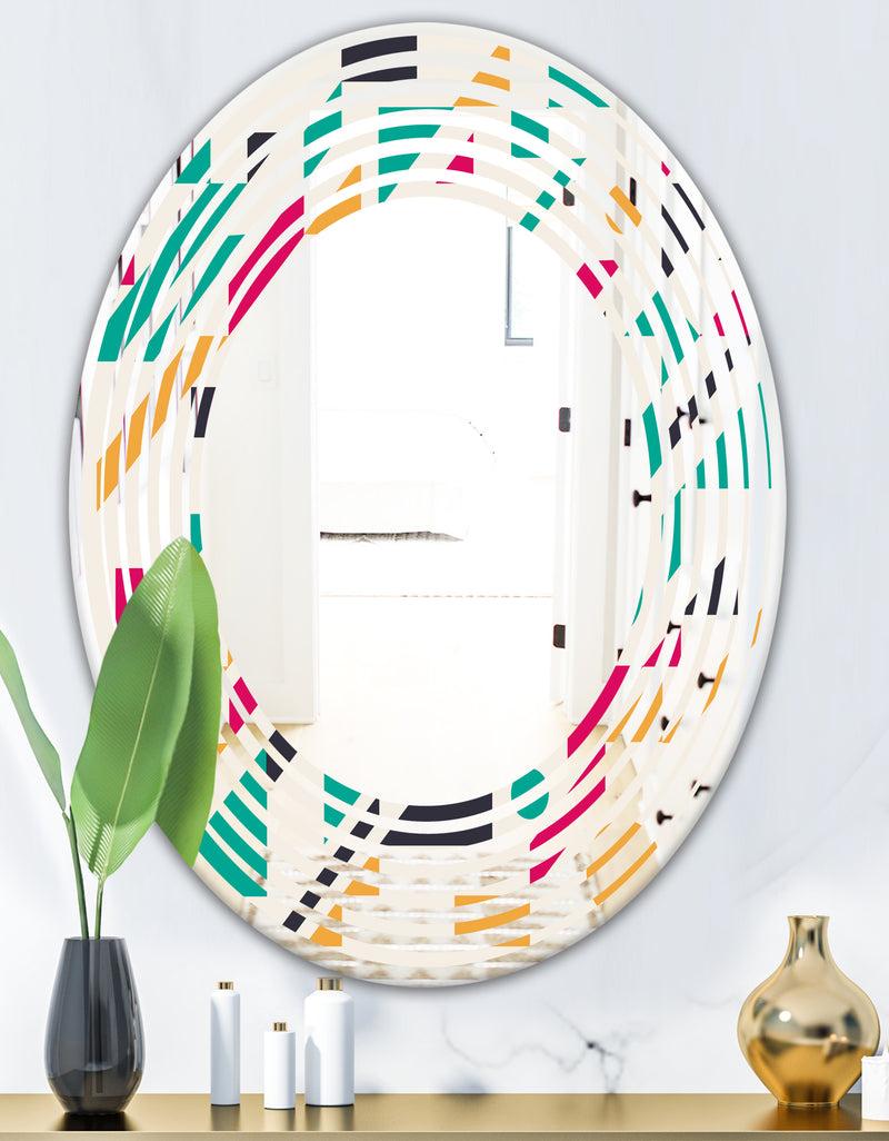 DesignQ Retro Geometric Design III - Modern Round Or Oval Wall Mirror - Wave