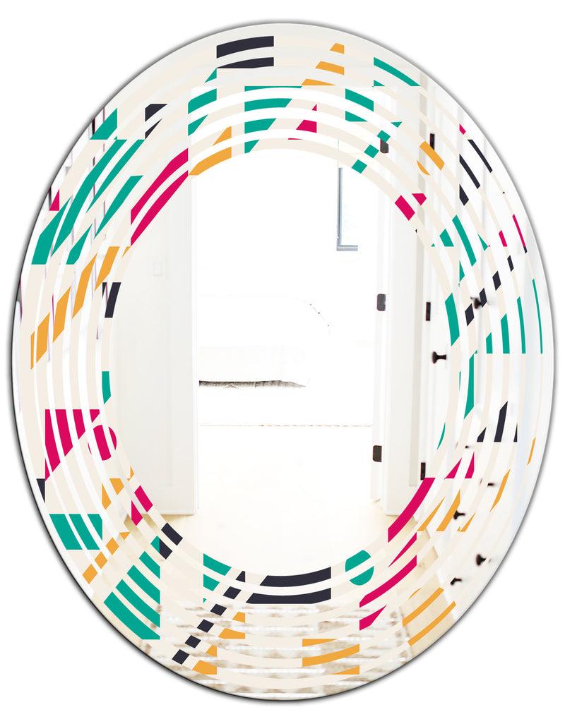 DesignQ Retro Geometric Design III - Modern Round Or Oval Wall Mirror - Wave
