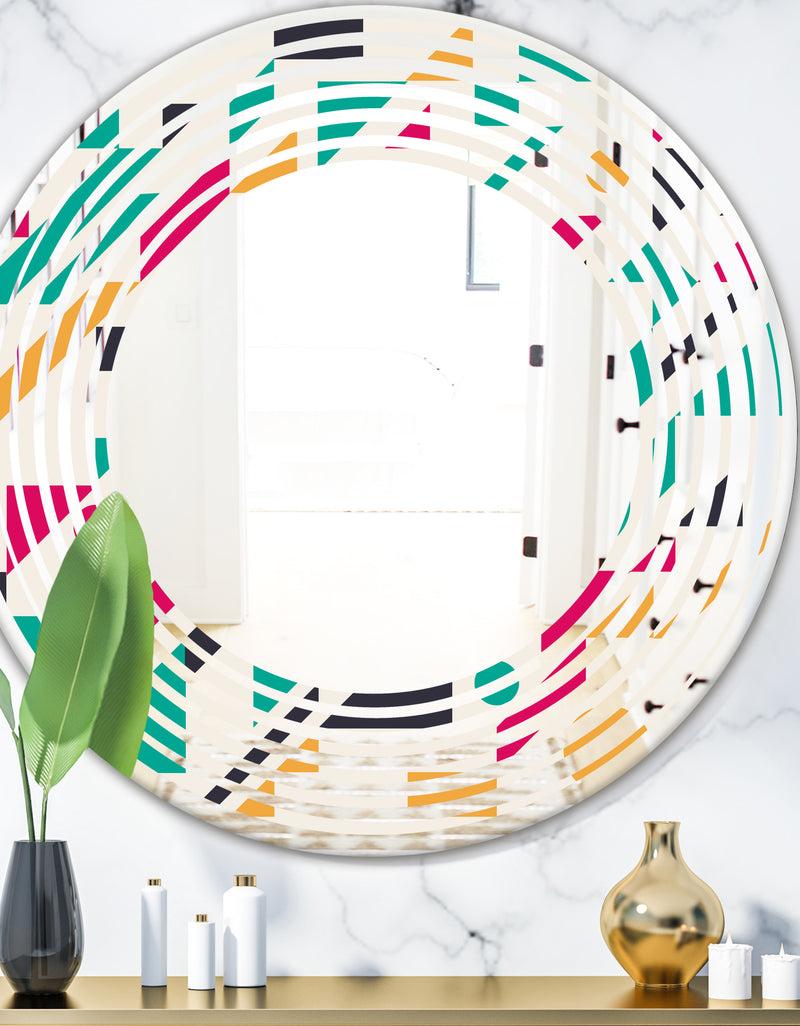 DesignQ Retro Geometric Design III - Modern Round or Oval Wall Mirror - Wave