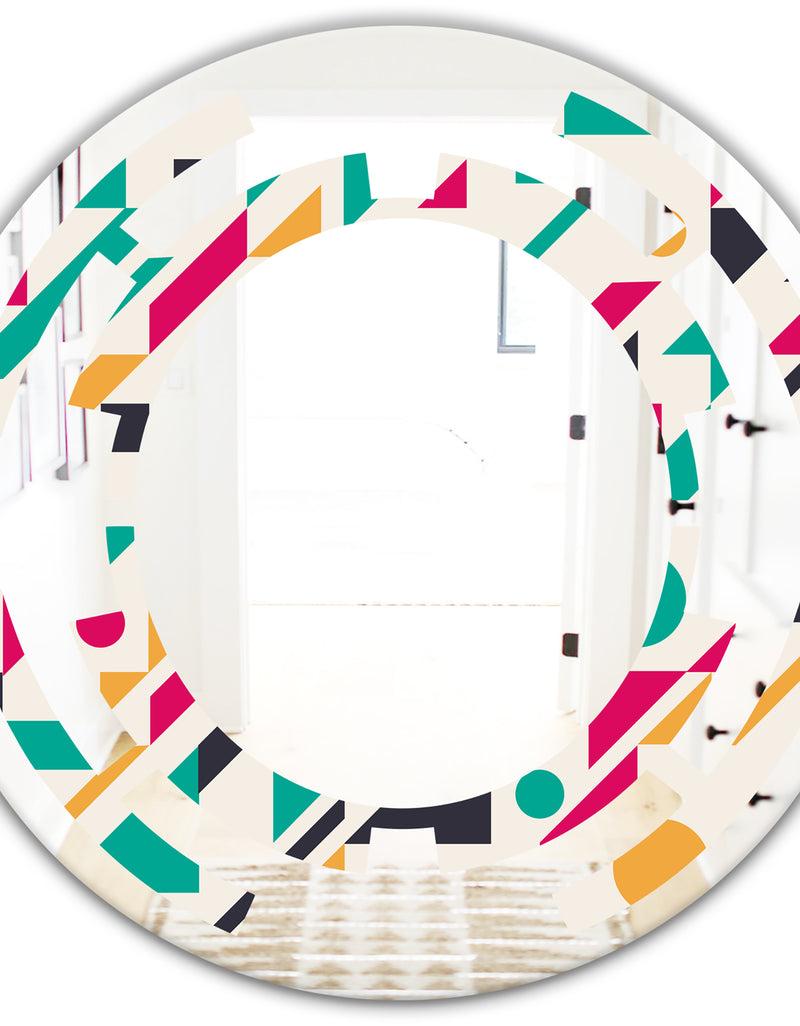 DesignQ Retro Geometric Design III - Modern Round Or Oval Wall Mirror - Space