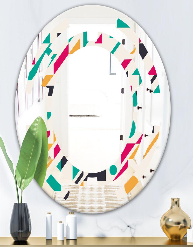 DesignQ Retro Geometric Design III - Modern Round Or Oval Wall Mirror - Space