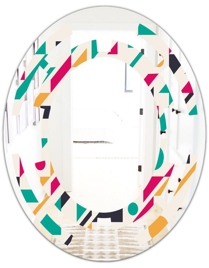 DesignQ Retro Geometric Design III - Modern Round Or Oval Wall Mirror - Space