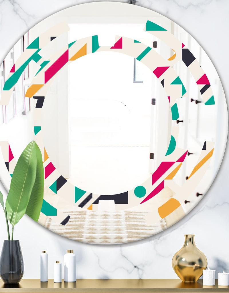 DesignQ Retro Geometric Design III - Modern Round or Oval Wall Mirror - Space