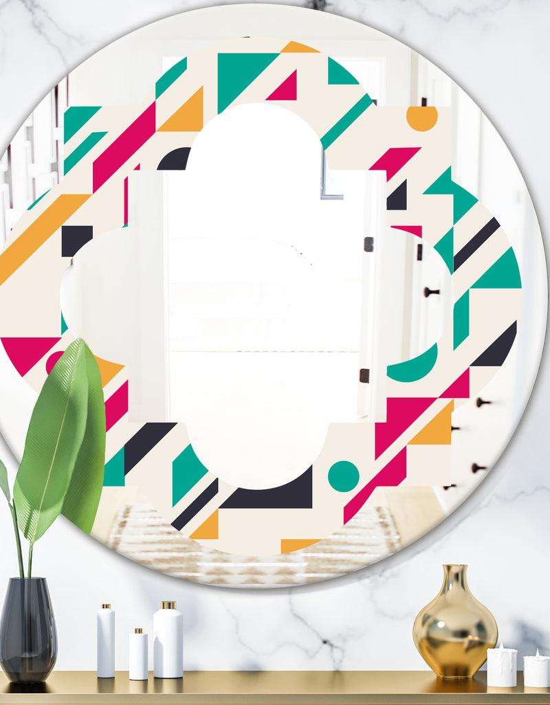 DesignQ Retro Geometric Design III - Modern Round or Oval Wall Mirror - Quatrefoil