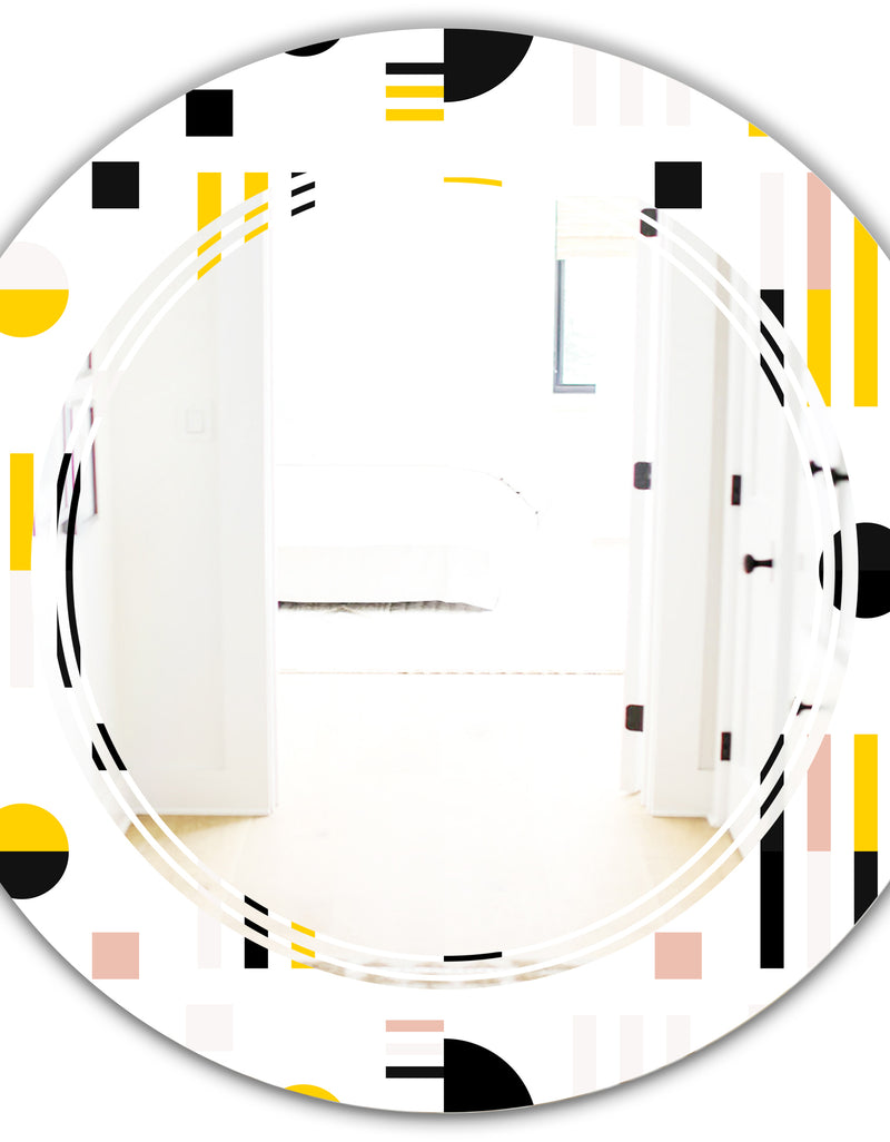 DesignQ Retro Geometric Design IX - Modern Round Or Oval Wall Mirror - Triple C