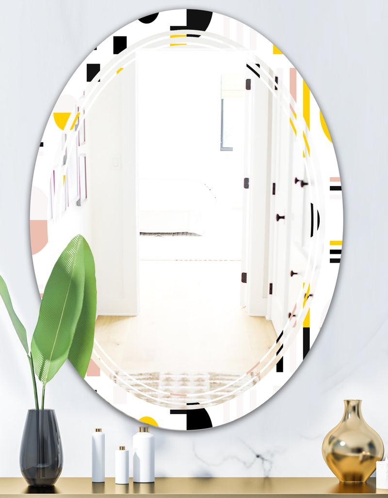 DesignQ Retro Geometric Design IX - Modern Round Or Oval Wall Mirror - Triple C