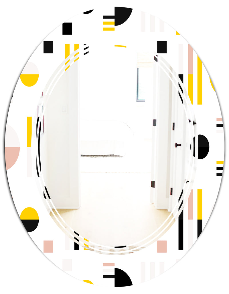 DesignQ Retro Geometric Design IX - Modern Round Or Oval Wall Mirror - Triple C