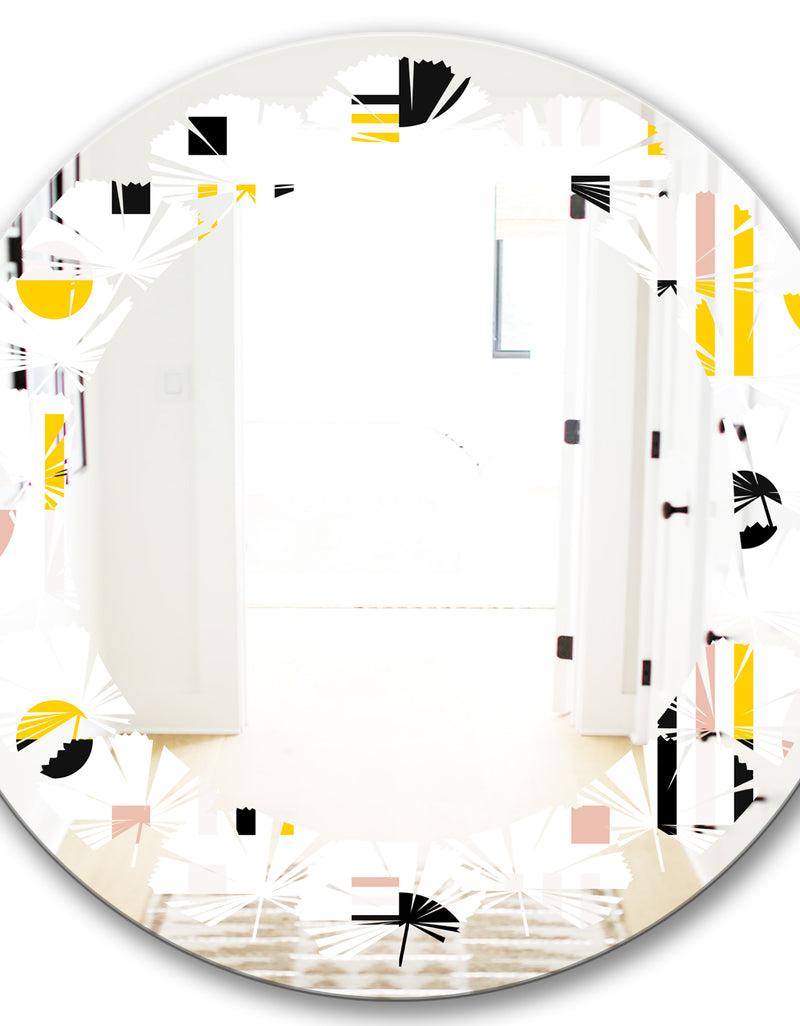 DesignQ Retro Geometric Design IX - Modern Round Or Oval Wall Mirror - Leaves