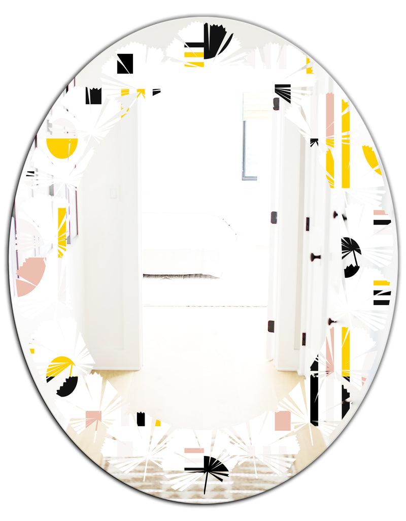 DesignQ Retro Geometric Design IX - Modern Round Or Oval Wall Mirror - Leaves