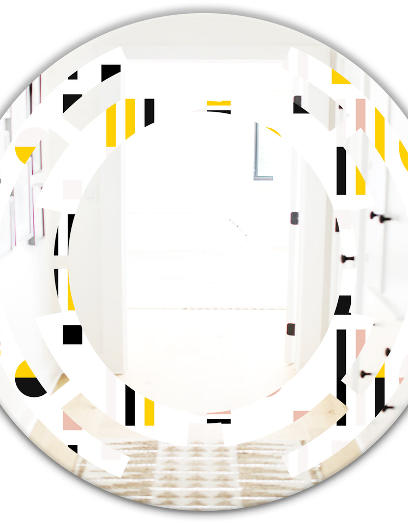 DesignQ Retro Geometric Design IX - Modern Round Or Oval Wall Mirror - Space