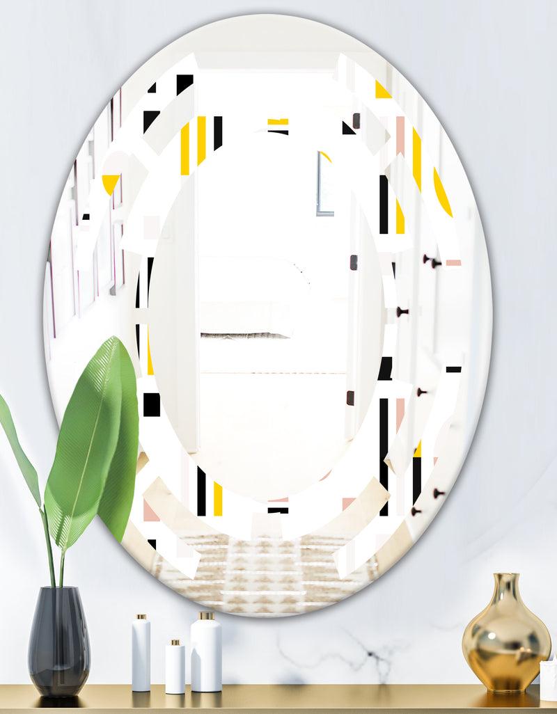 DesignQ Retro Geometric Design IX - Modern Round Or Oval Wall Mirror - Space