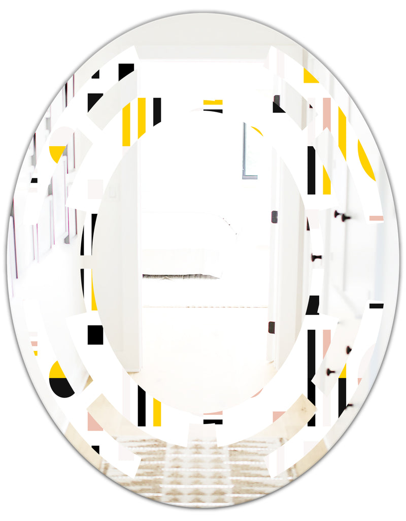 DesignQ Retro Geometric Design IX - Modern Round Or Oval Wall Mirror - Space