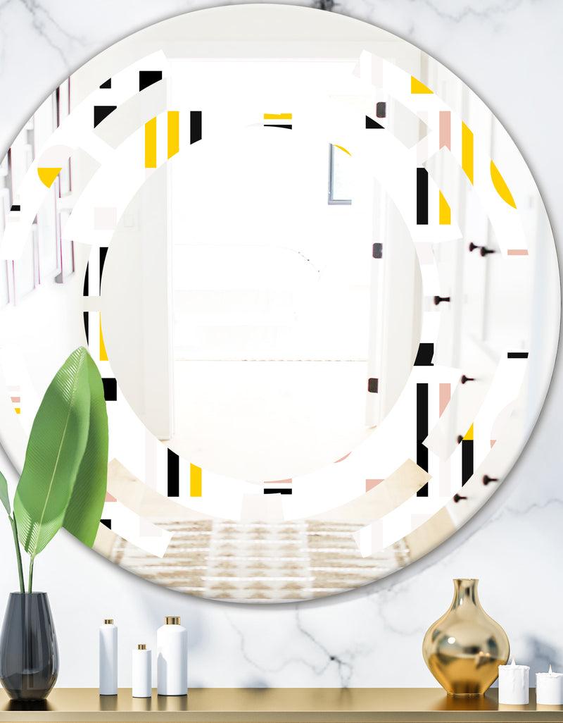 DesignQ Retro Geometric Design IX - Modern Round or Oval Wall Mirror - Space