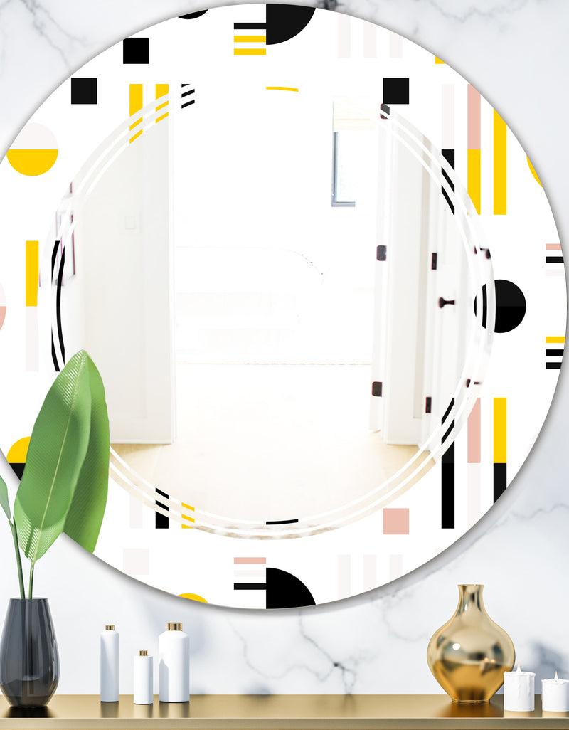 DesignQ Retro Geometric Design IX - Modern Round or Oval Wall Mirror - Triple C