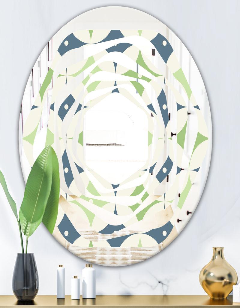 DesignQ Retro Geometric Design V - Modern Round Or Oval Wall Mirror - Whirl