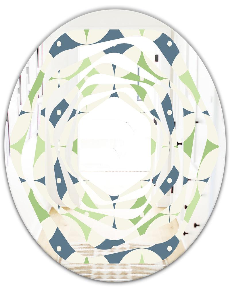 DesignQ Retro Geometric Design V - Modern Round Or Oval Wall Mirror - Whirl