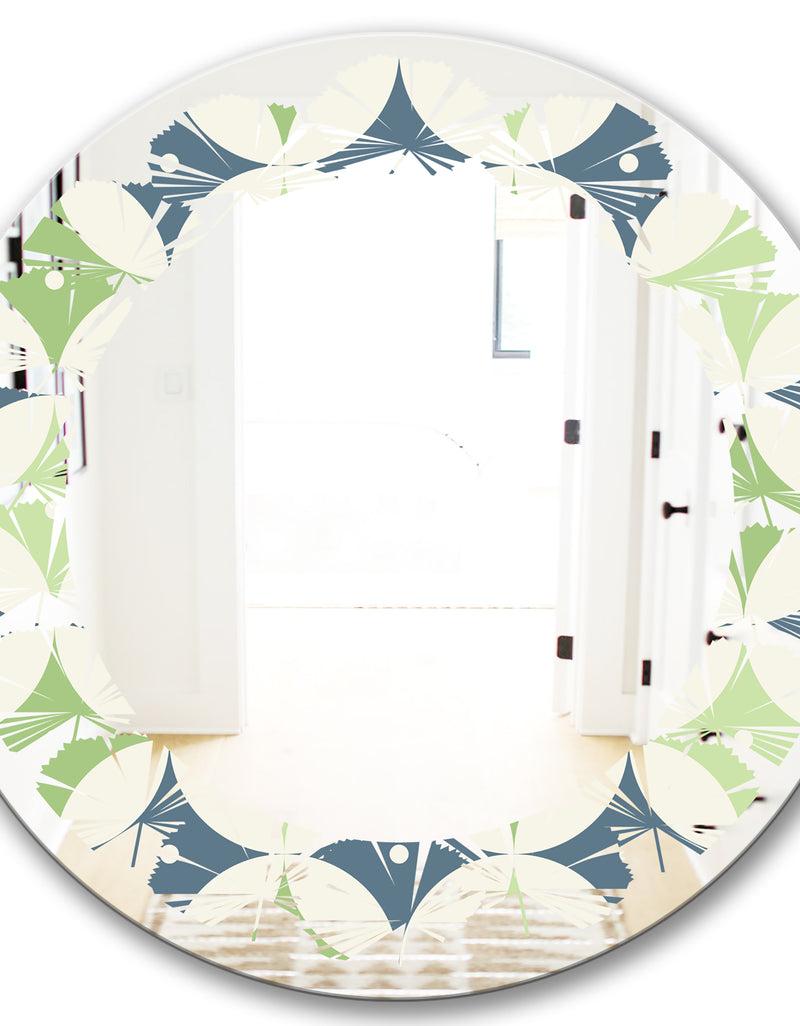 DesignQ Retro Geometric Design V - Modern Round Or Oval Wall Mirror - Leaves