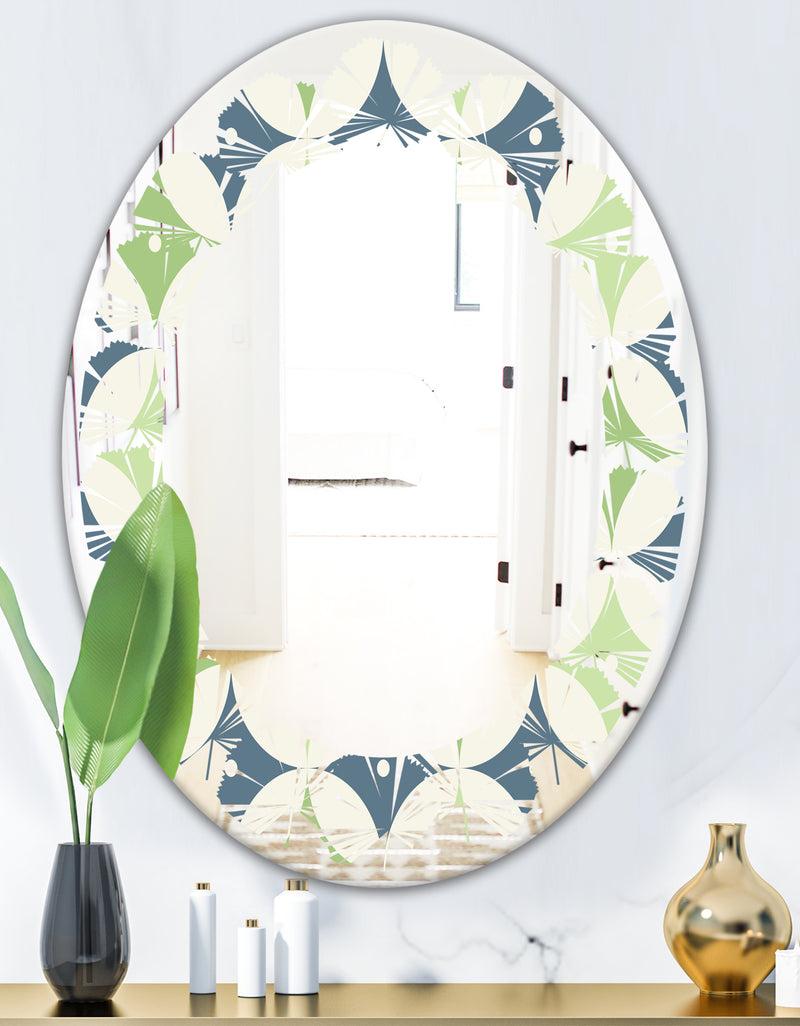 DesignQ Retro Geometric Design V - Modern Round Or Oval Wall Mirror - Leaves