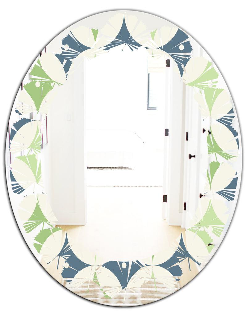 DesignQ Retro Geometric Design V - Modern Round Or Oval Wall Mirror - Leaves