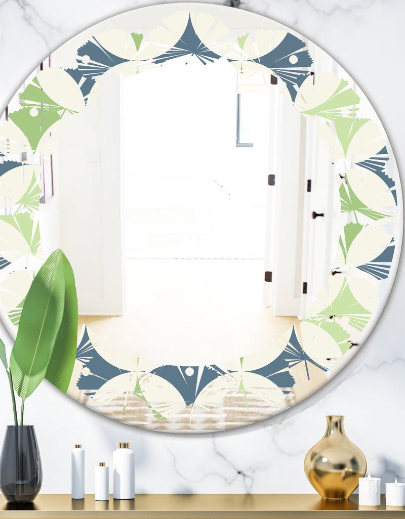 DesignQ Retro Geometric Design V - Modern Round or Oval Wall Mirror - Leaves