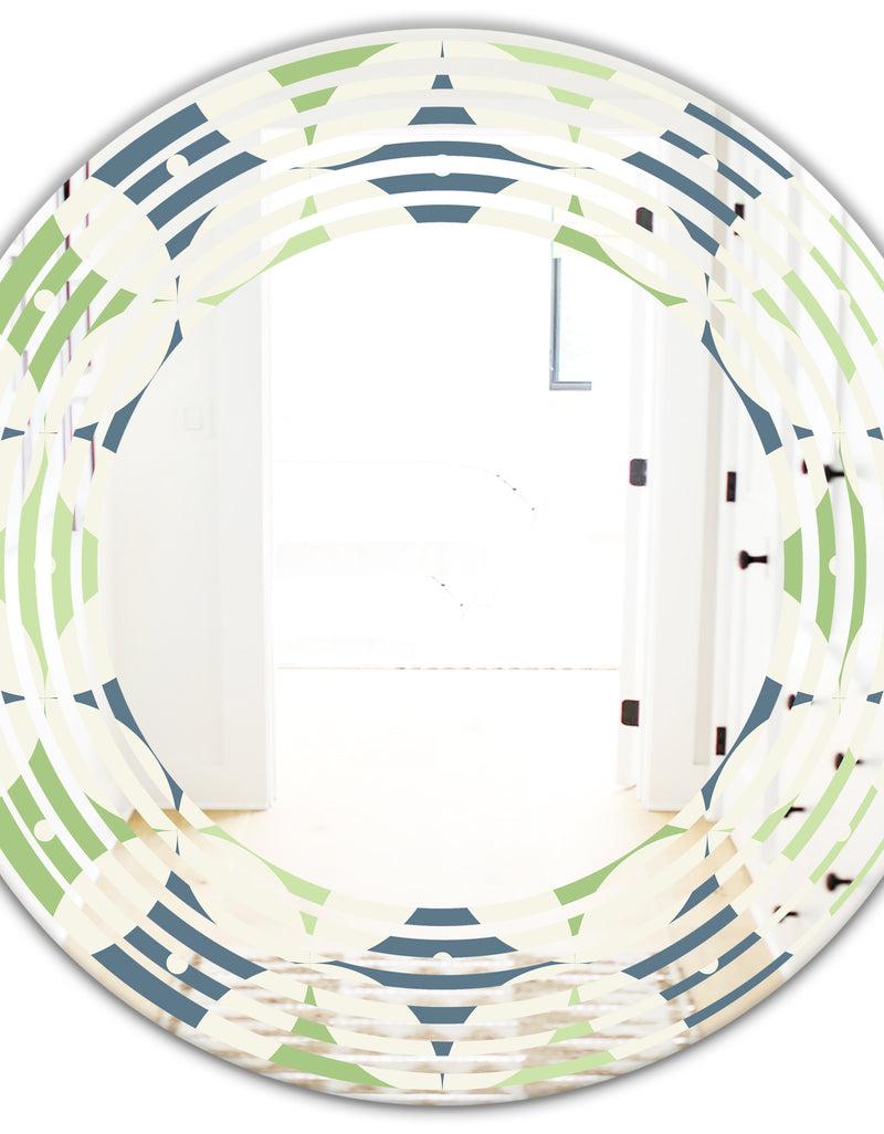 DesignQ Retro Geometric Design V - Modern Round Or Oval Wall Mirror - Wave