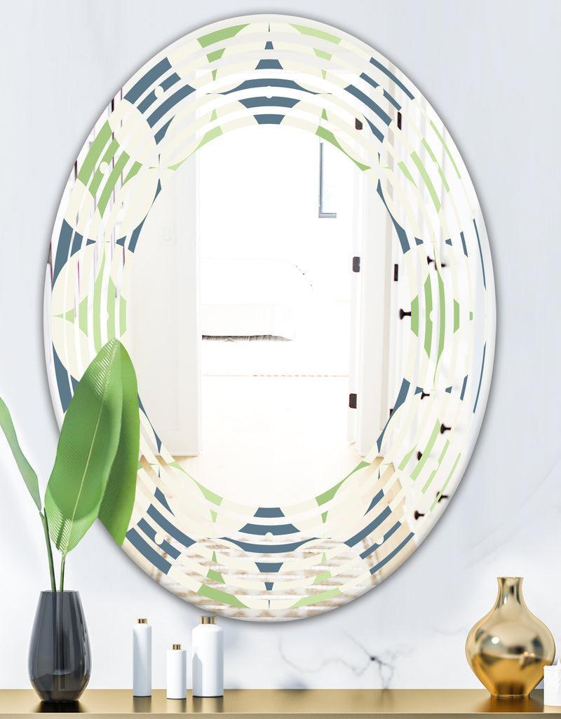 DesignQ Retro Geometric Design V - Modern Round Or Oval Wall Mirror - Wave