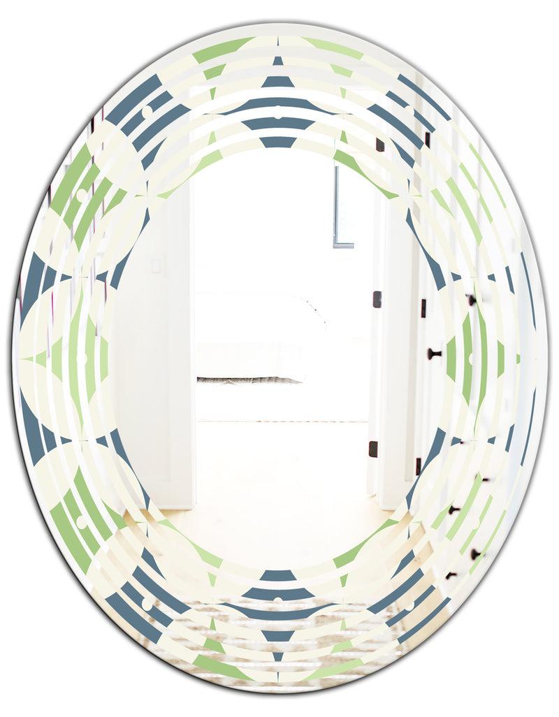 DesignQ Retro Geometric Design V - Modern Round Or Oval Wall Mirror - Wave