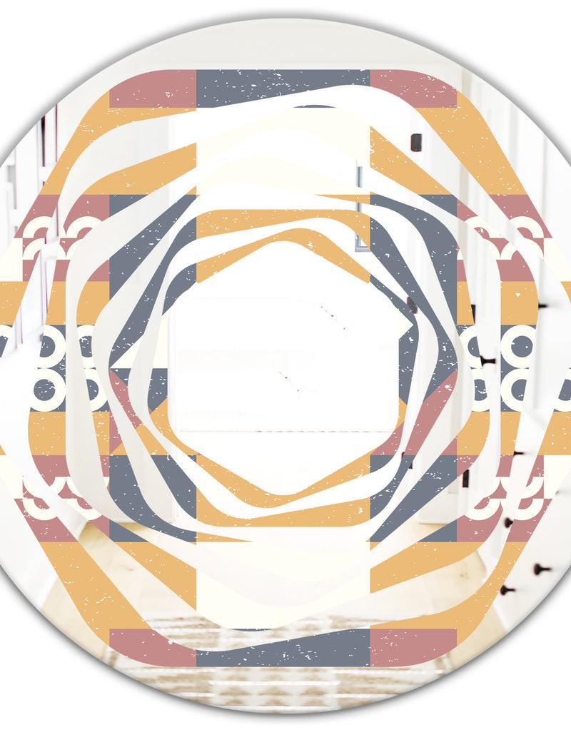 DesignQ Retro Geometric Design VI - Modern Round Or Oval Wall Mirror - Whirl