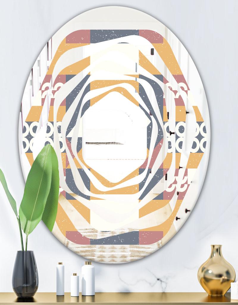 DesignQ Retro Geometric Design VI - Modern Round Or Oval Wall Mirror - Whirl