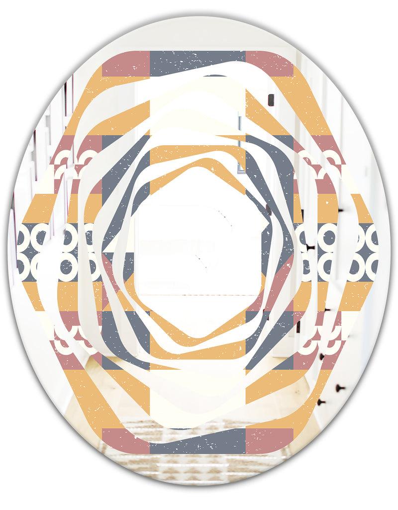 DesignQ Retro Geometric Design VI - Modern Round Or Oval Wall Mirror - Whirl