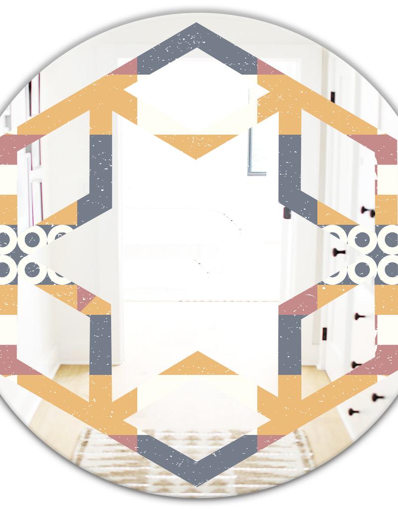 DesignQ Retro Geometric Design VI - Modern Round Or Oval Wall Mirror - Hexagon Star