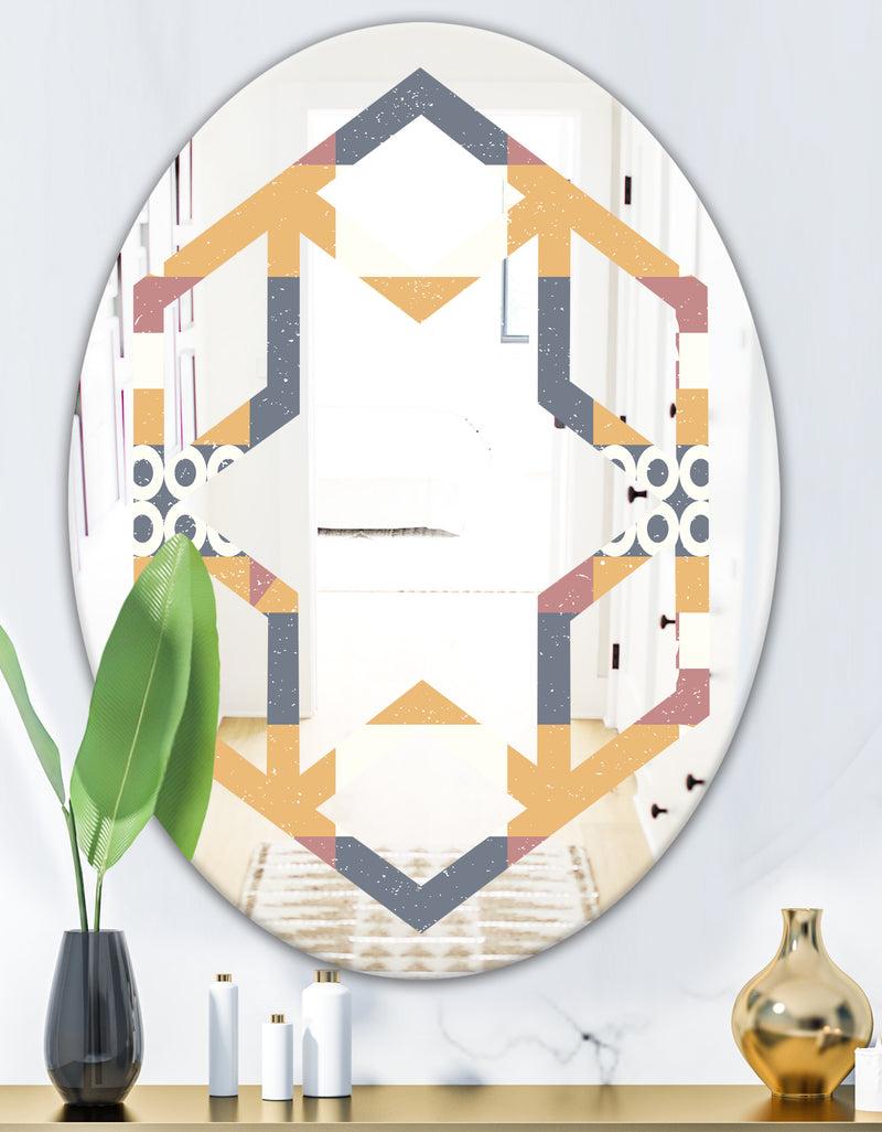 DesignQ Retro Geometric Design VI - Modern Round Or Oval Wall Mirror - Hexagon Star