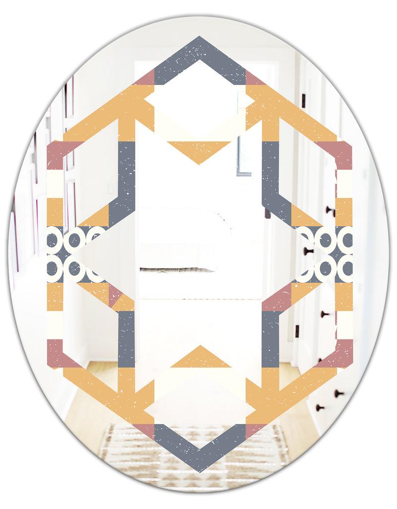 DesignQ Retro Geometric Design VI - Modern Round Or Oval Wall Mirror - Hexagon Star