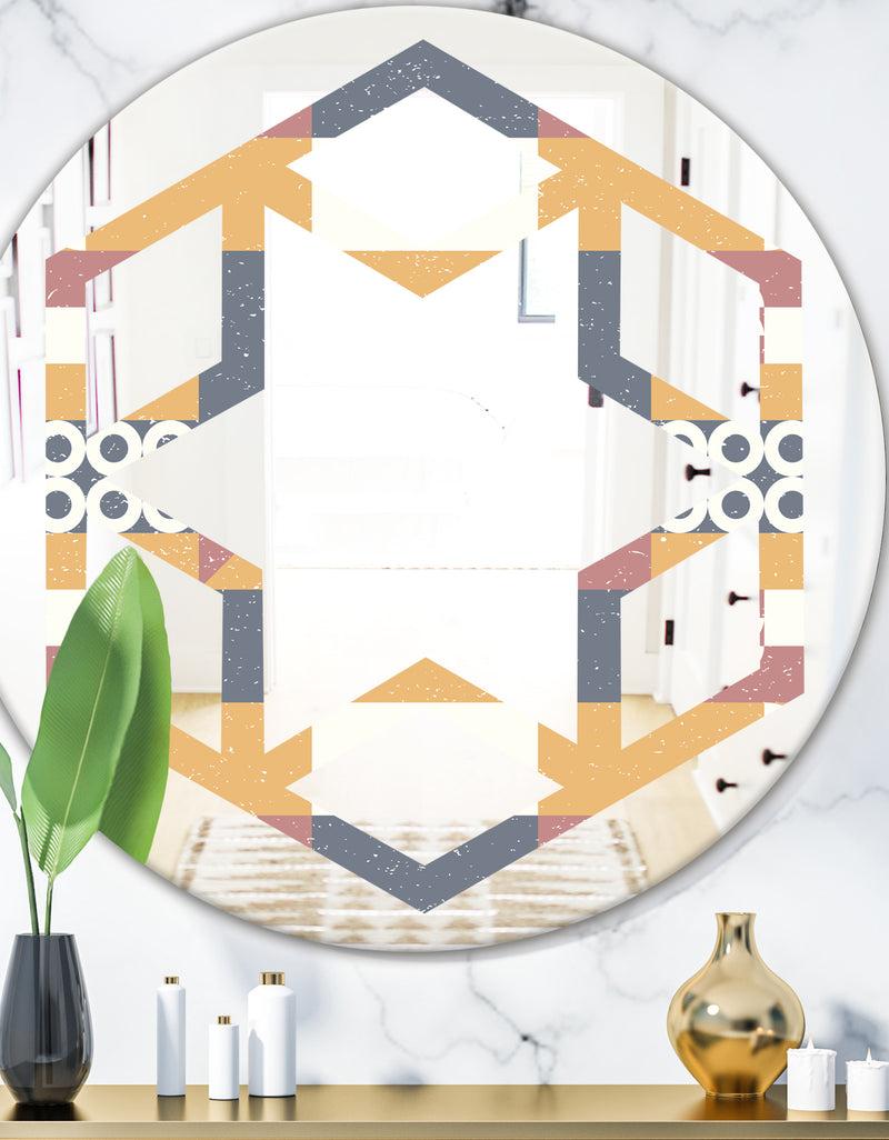 DesignQ Retro Geometric Design VI - Modern Round or Oval Wall Mirror - Hexagon Star