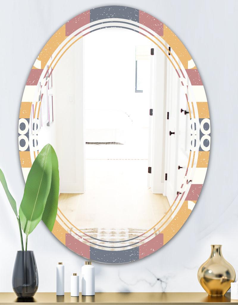 DesignQ Retro Geometric Design VI - Modern Round Or Oval Wall Mirror - Triple C