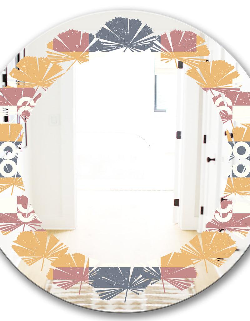 DesignQ Retro Geometric Design VI - Modern Round Or Oval Wall Mirror - Leaves