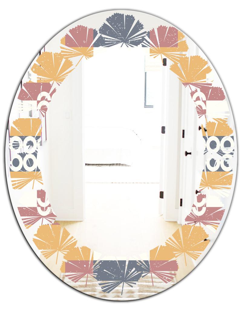 DesignQ Retro Geometric Design VI - Modern Round Or Oval Wall Mirror - Leaves
