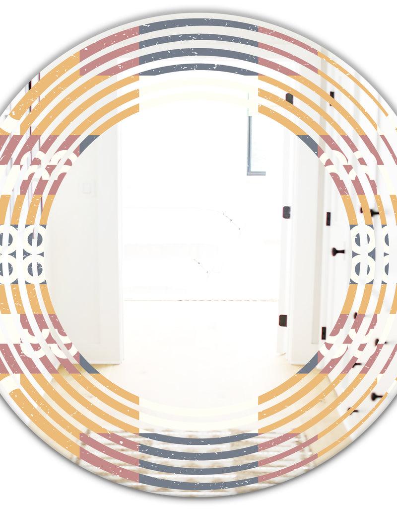 DesignQ Retro Geometric Design VI - Modern Round Or Oval Wall Mirror - Wave