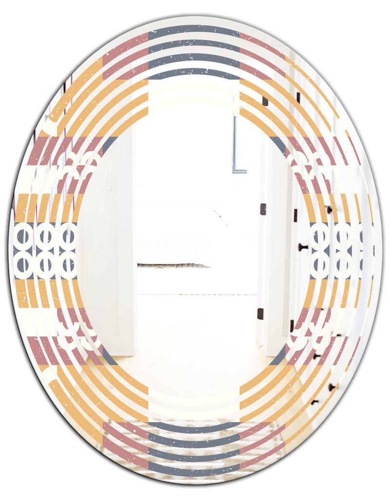 DesignQ Retro Geometric Design VI - Modern Round Or Oval Wall Mirror - Wave