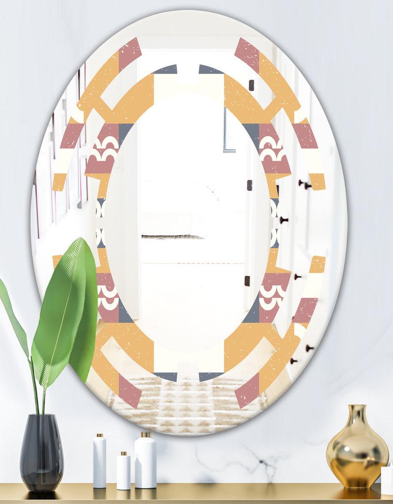 DesignQ Retro Geometric Design VI - Modern Round Or Oval Wall Mirror - Space